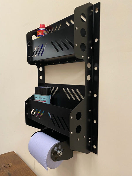 Blue Roll Industrial Paper Dispenser Double Shelf Workshop Aerosols Cleaning