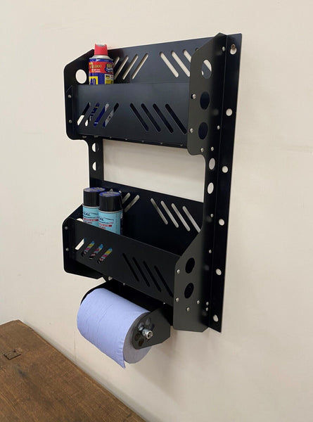 Blue Roll Industrial Paper Dispenser Double Shelf Workshop Aerosols Cleaning